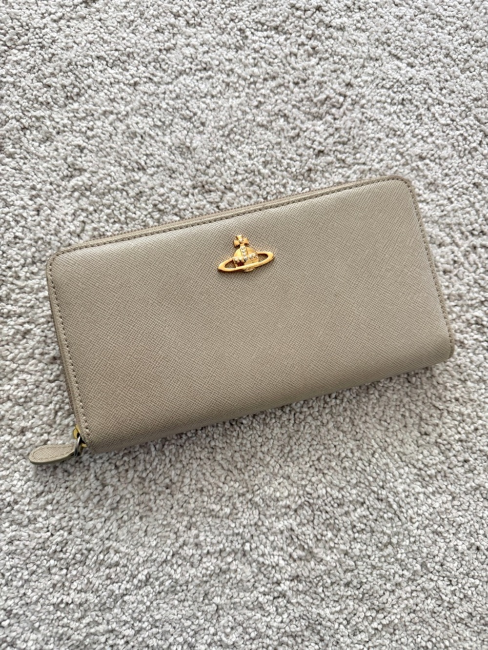 Vivienne Westwood Beige Zip Wallet with Gold Orb
